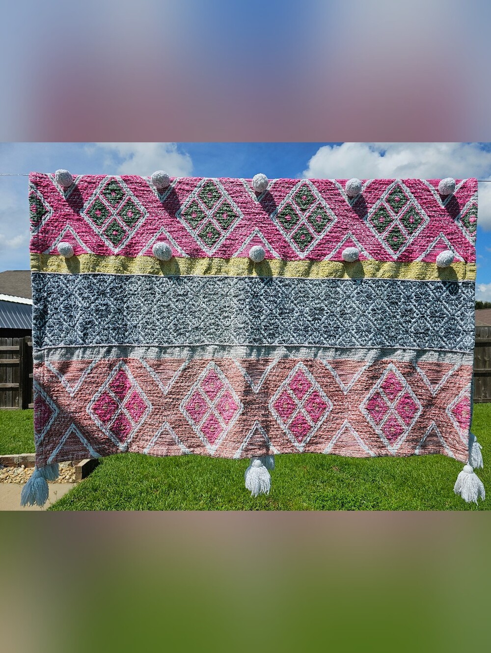 Anthropologie Woven Rosewood Boho Throw Blanket Tufted Tassels 50"x60”